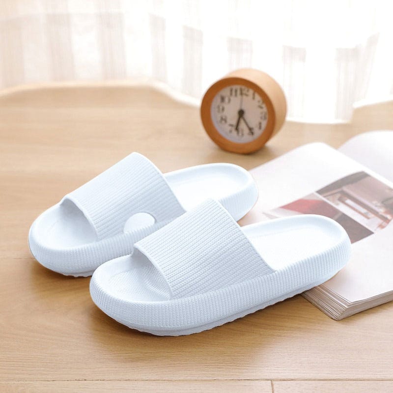 Hausschuhe | Breiter Riemen | Slip-On | Stoßdämpfend | EVA-Schaum | Flexibel-Weiß-34/35-Luzern Mode