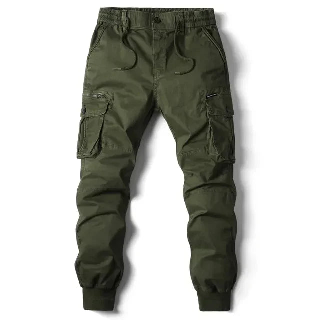 Herren Cargo Hose Baumwolle mit Taschen und Kordelzug-Armeegrün-29-Luzern Mode