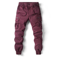 Herren Cargo Hose Baumwolle mit Taschen und Kordelzug-Bordeauxrot-29-Luzern Mode