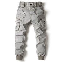Herren Cargo Hose Baumwolle mit Taschen und Kordelzug-Hellgrau-29-Luzern Mode