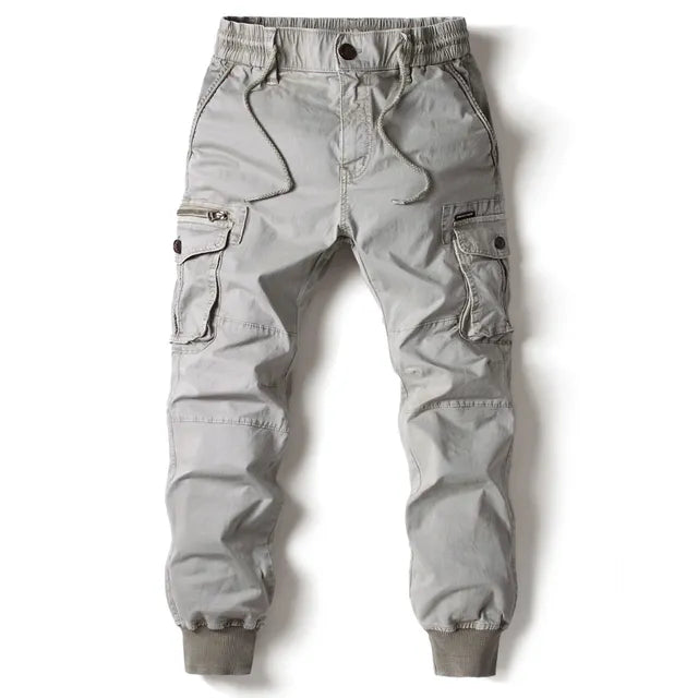 Herren Cargo Hose Baumwolle mit Taschen und Kordelzug-Hellgrau-29-Luzern Mode