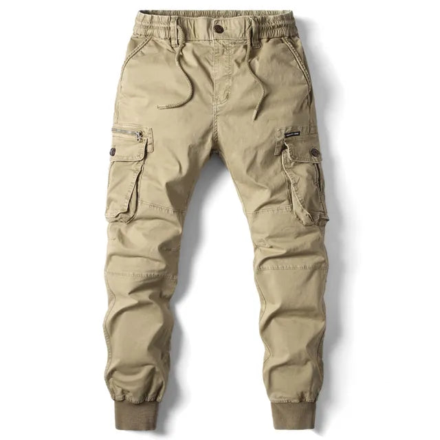 Herren Cargo Hose Baumwolle mit Taschen und Kordelzug-Khaki-29-Luzern Mode