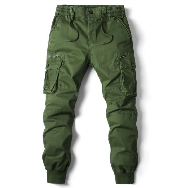 Herren Cargo Hose Baumwolle mit Taschen und Kordelzug-Olivgrün-29-Luzern Mode