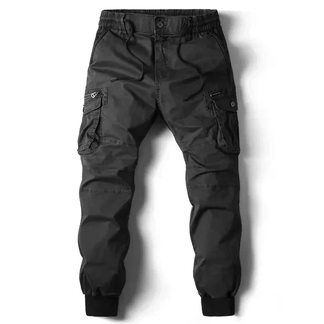 Herren Cargo Hose Baumwolle mit Taschen und Kordelzug-Schwarz-29-Luzern Mode