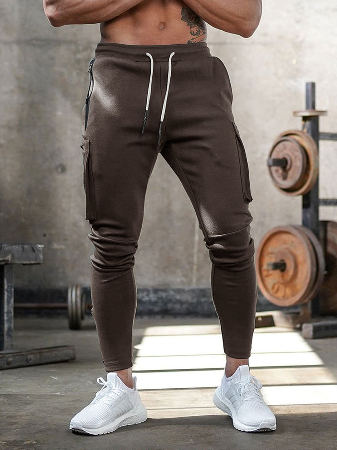 Herren Camo Jogginghose mit Taschen für Fitnessstudio-Braun-S-Luzern Mode