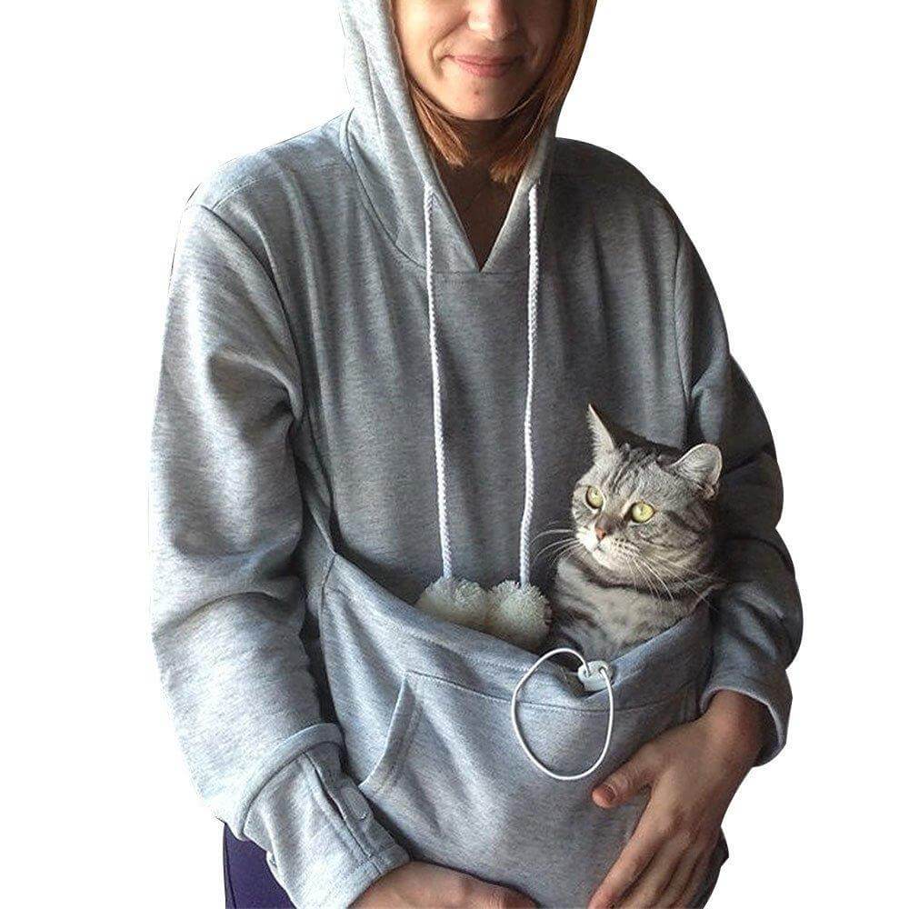 Katzen Kapuzenpullover mit Bauchtasche für Haustiere-Grau-S-Luzern Mode