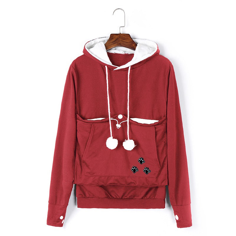 Katzen Kapuzenpullover mit Bauchtasche für Haustiere-Rot-S-Luzern Mode