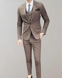 Herren Anzug Slim Fit Business Hochzeit 3-teilig Set-M-Braun-Luzern Mode
