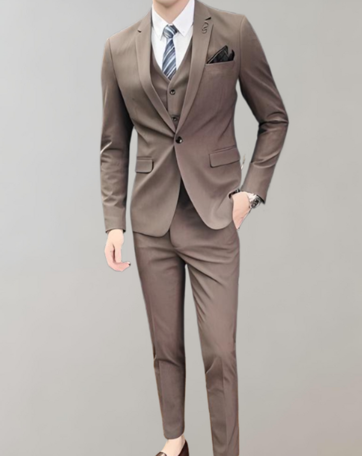 Herren Anzug Slim Fit Business Hochzeit 3-teilig Set-M-Braun-Luzern Mode
