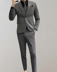 Herren Anzug Slim Fit Business Hochzeit 3-teilig Set-M-Grau-Luzern Mode