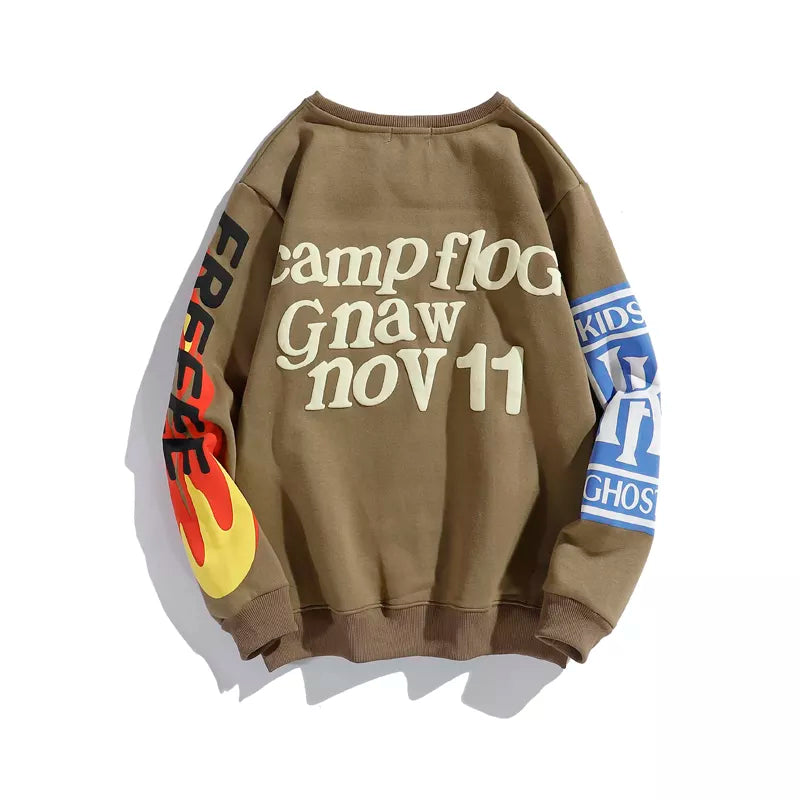 Unisex Sweatshirt mit Flammen- und Logo-Print, Streetwear-Luzern Mode