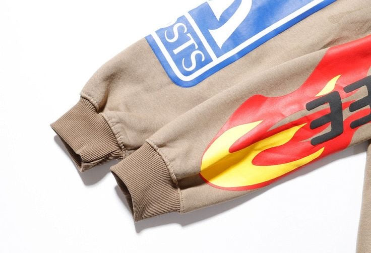 Unisex Sweatshirt mit Flammen- und Logo-Print, Streetwear-Luzern Mode