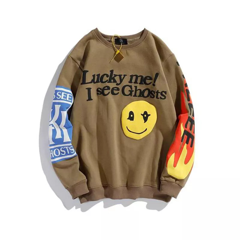 Unisex Sweatshirt mit Flammen- und Logo-Print, Streetwear-Braun-M-Luzern Mode