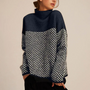 Oversized Damen Rollkragenpullover aus Wolle mit Zickzackmuster-Dunkelblau-S-Luzern Mode