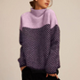 Oversized Damen Rollkragenpullover aus Wolle mit Zickzackmuster-Lila-S-Luzern Mode