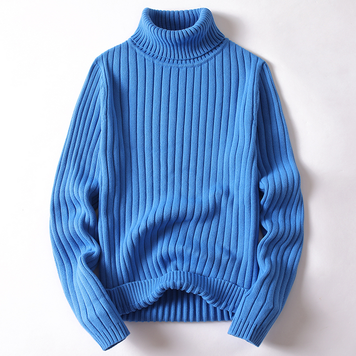 Herren Rollkragenpullover aus Strick für Herbst/Winter-Blau-M-Luzern Mode