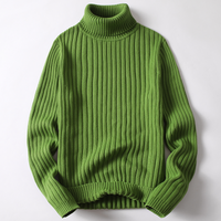 Herren Rollkragenpullover aus Strick für Herbst/Winter-Grün-M-Luzern Mode