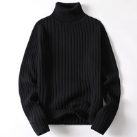 Herren Rollkragenpullover aus Strick für Herbst/Winter-Schwarz-M-Luzern Mode
