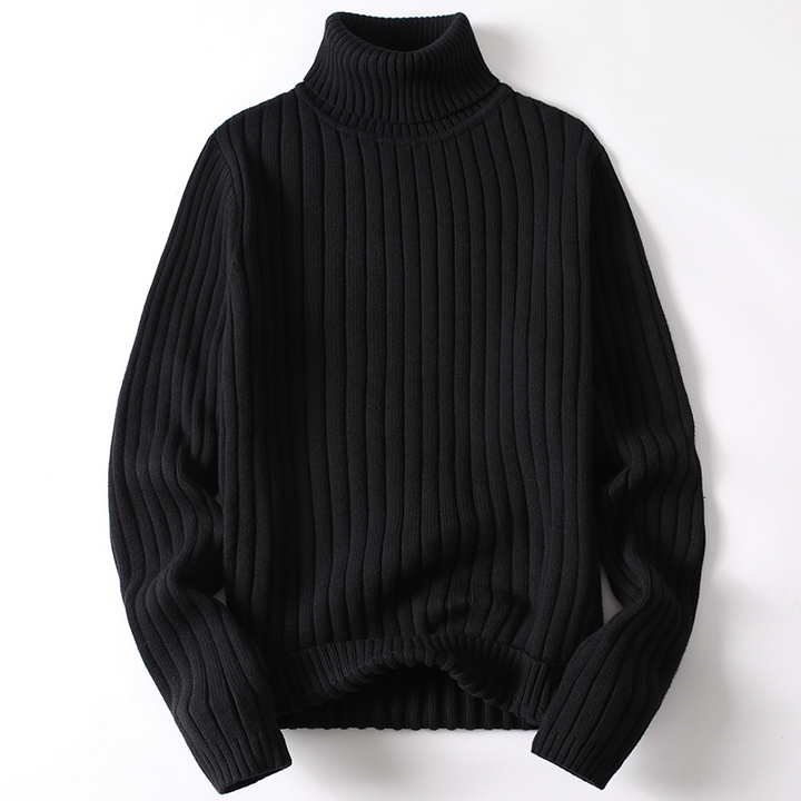 Herren Rollkragenpullover aus Strick für Herbst/Winter-Schwarz-M-Luzern Mode