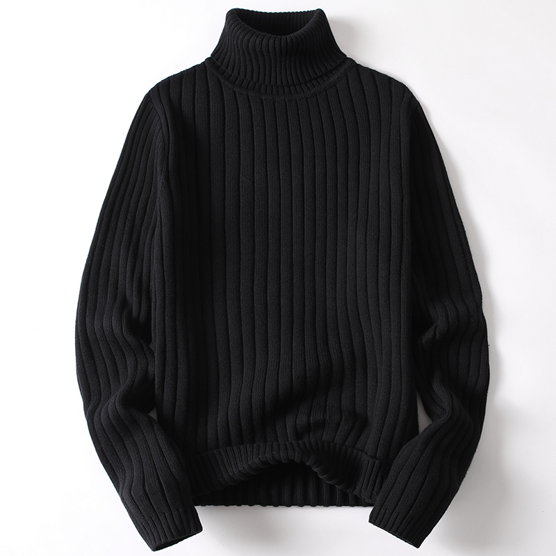Herren Rollkragenpullover aus Strick für Herbst/Winter-Schwarz-M-Luzern Mode