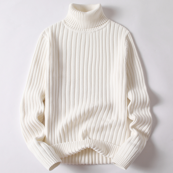 Herren Rollkragenpullover aus Strick für Herbst/Winter-Weiß-M-Luzern Mode