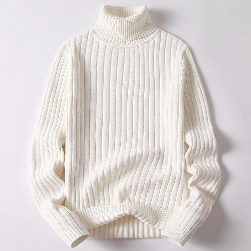 Herren Rollkragenpullover aus Strick für Herbst/Winter-Weiß-M-Luzern Mode