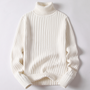 Herren Rollkragenpullover aus Strick für Herbst/Winter-Weiß-M-Luzern Mode