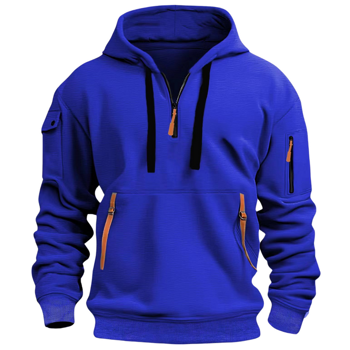 Herren Hoodie mit Reißverschluss und Taschen, sportlich-Blau-S-Luzern Mode