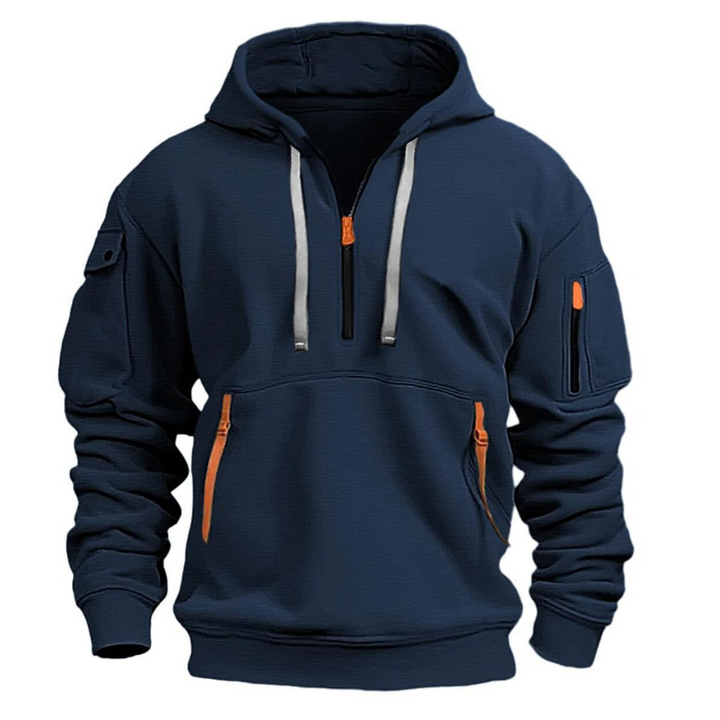 Herren Hoodie mit Reißverschluss und Taschen, sportlich-Dunkelblau-S-Luzern Mode