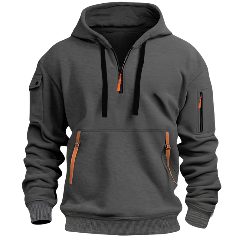Herren Hoodie mit Reißverschluss und Taschen, sportlich-Dunkelgrau-S-Luzern Mode