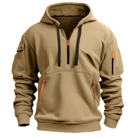 Herren Hoodie mit Reißverschluss und Taschen, sportlich-Khaki-S-Luzern Mode