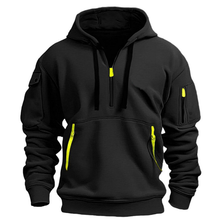 Herren Hoodie mit Reißverschluss und Taschen, sportlich-Schwarz-S-Luzern Mode