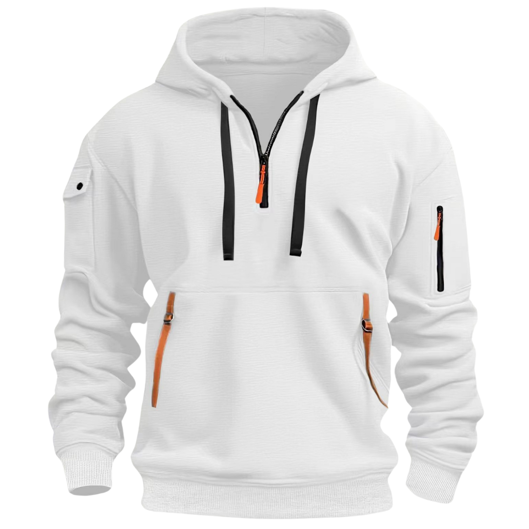 Herren Hoodie mit Reißverschluss und Taschen, sportlich-Weiß-S-Luzern Mode