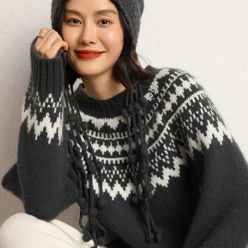 Norwegerpullover Damen Strickpullover Wintermode Skandinavisch-Luzern Mode
