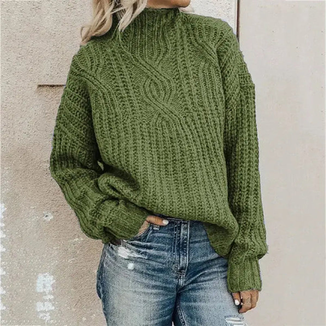 Damen Strickpullover Wintermode Grobstrick Rollkragen-Grün-One Size-Luzern Mode