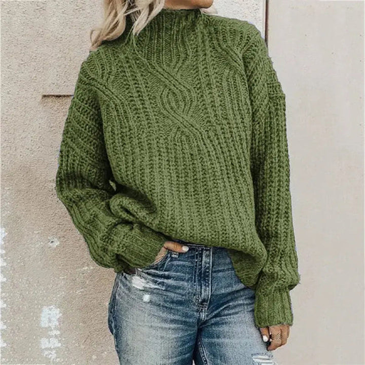 Damen Strickpullover Wintermode Grobstrick Rollkragen-Grün-One Size-Luzern Mode