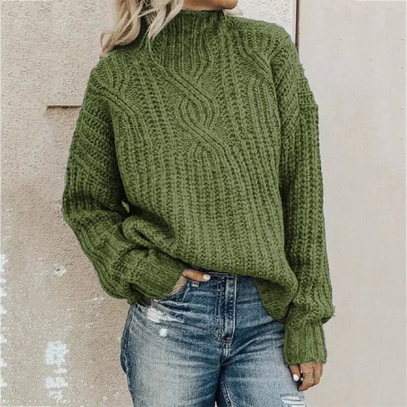 Damen Strickpullover Wintermode Grobstrick Rollkragen-Grün-One Size-Luzern Mode
