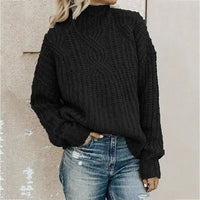 Damen Strickpullover Wintermode Grobstrick Rollkragen-Schwarz-One Size-Luzern Mode