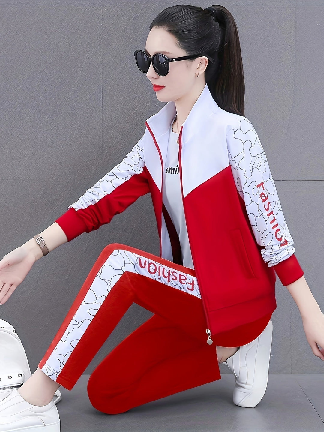 Damen Sportanzug mit Print und Reißverschlussjacke-Luzern Mode