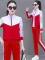 Damen Sportanzug mit Print und Reißverschlussjacke-Rot - Rot-M-Luzern Mode