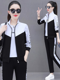 Damen Sportanzug mit Print und Reißverschlussjacke-Schwarz - Schwarz-M-Luzern Mode