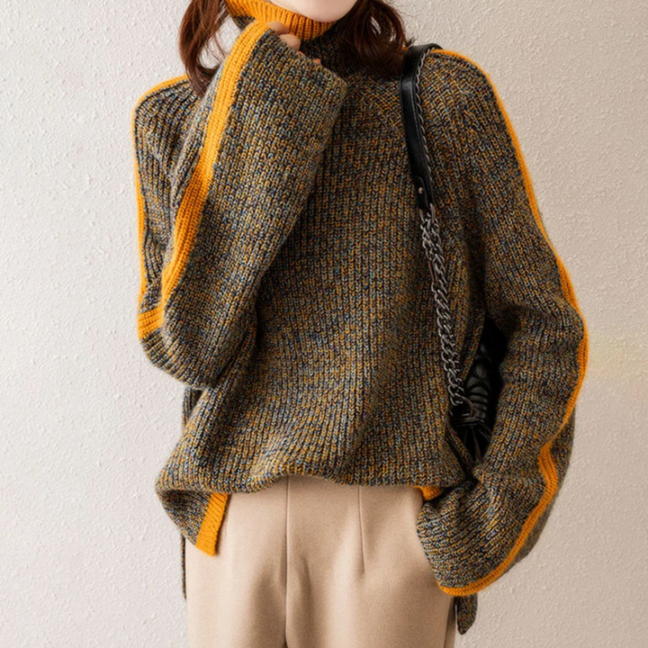 Damen Strickpullover mit Rollkragen und Ketten-Detail-Luzern Mode