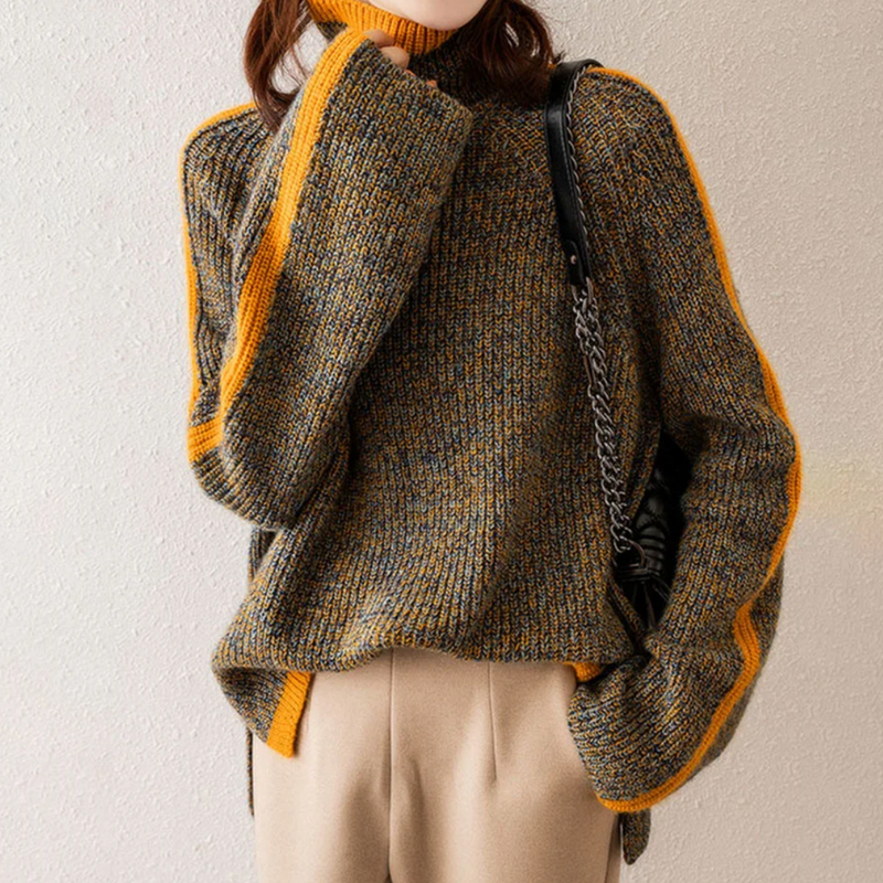 Damen Strickpullover mit Rollkragen und Ketten-Detail-Luzern Mode