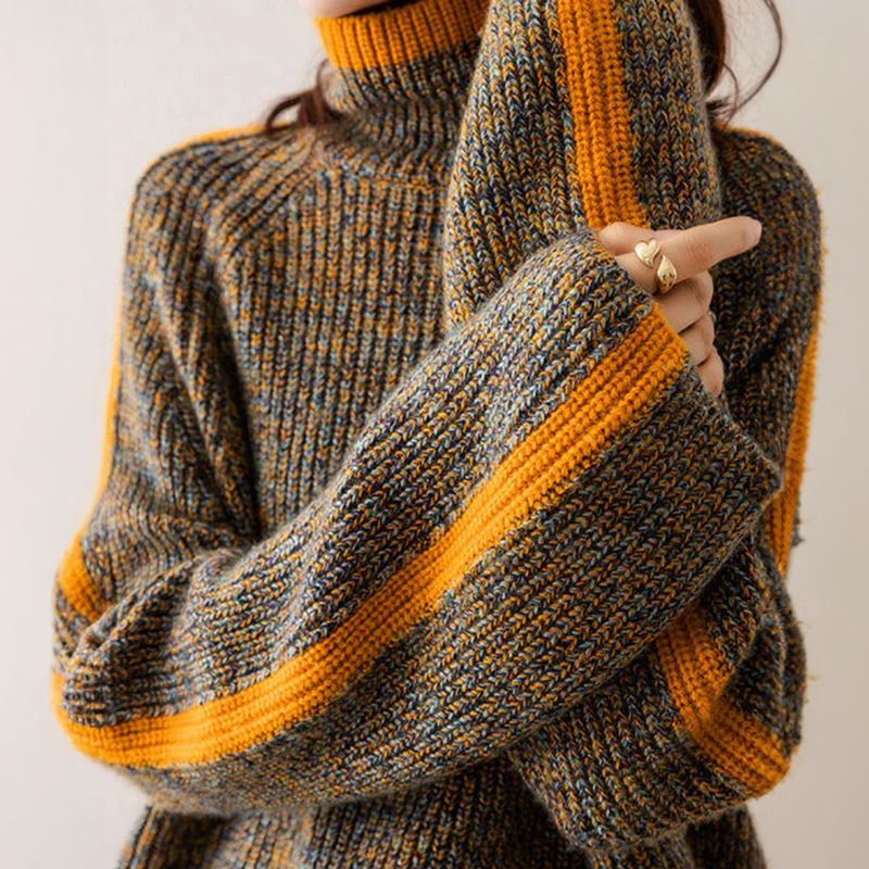 Damen Strickpullover mit Rollkragen und Ketten-Detail-Grau-S-Luzern Mode