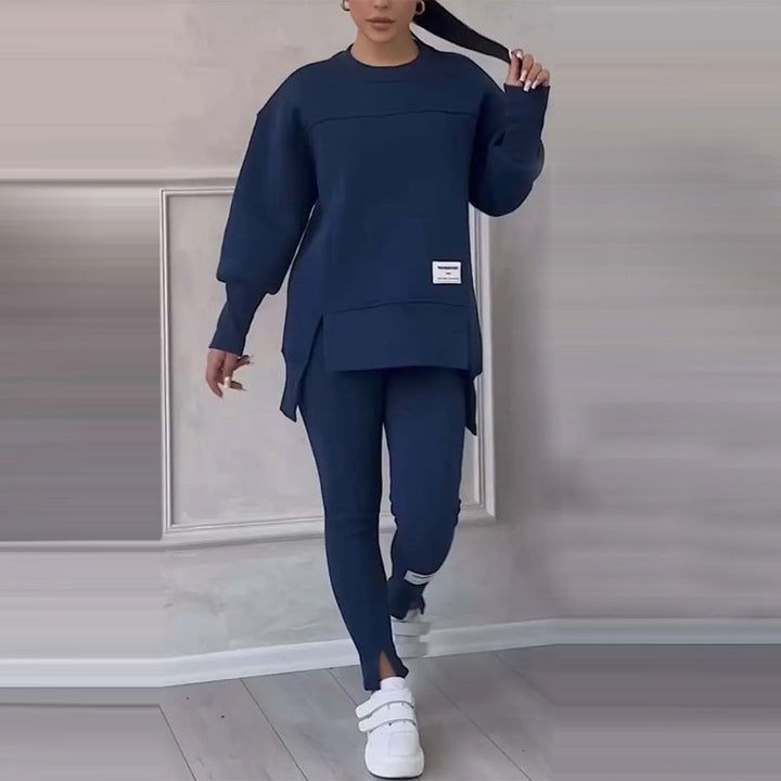 Damen Zweiteiler Set: Bequemes Sweatshirt und Hose Outfit-Blau-S-Luzern Mode