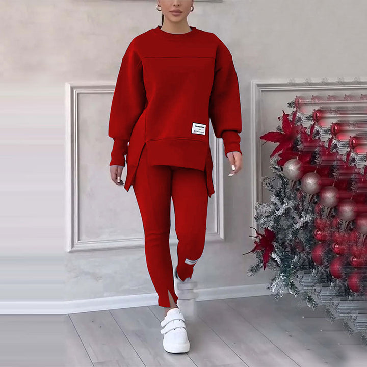 Damen Zweiteiler Set: Bequemes Sweatshirt und Hose Outfit-Rot-S-Luzern Mode