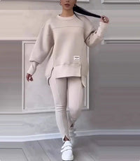 Damen Zweiteiler Set: Bequemes Sweatshirt und Hose Outfit-Weiß-S-Luzern Mode