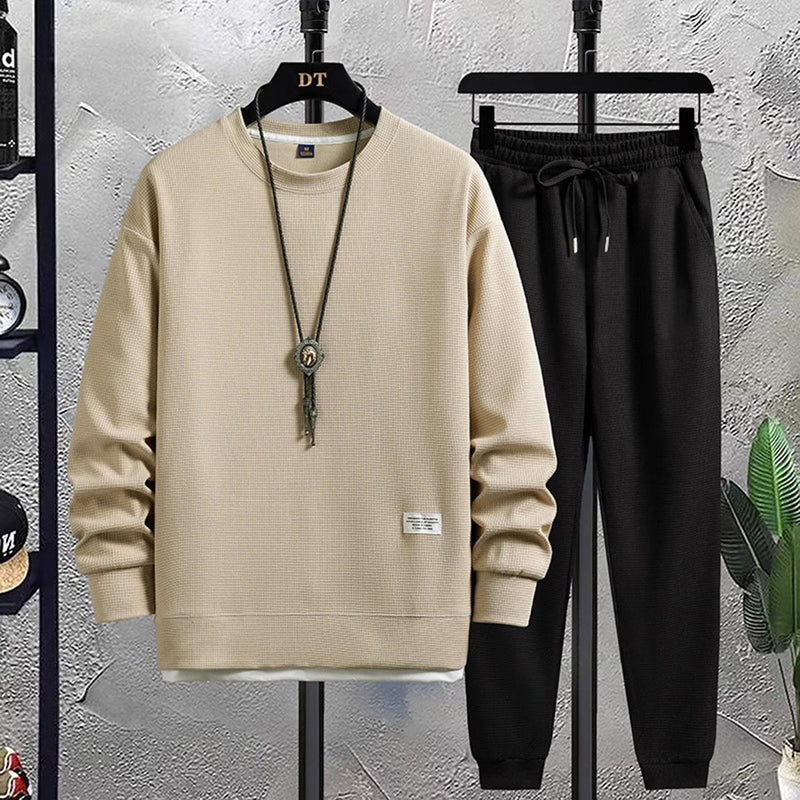 Herren Sweatshirt und Jogginghose Set für Freizeitmode-Beige-Schwarz-M-Luzern Mode