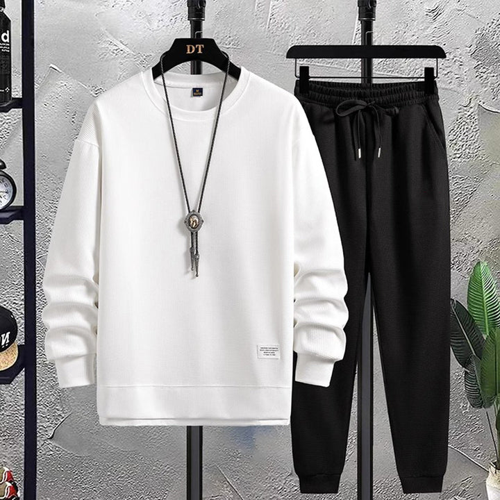 Herren Sweatshirt und Jogginghose Set für Freizeitmode-Weiß-Schwarz-M-Luzern Mode