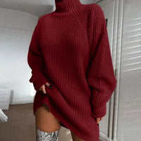 Strickkleid Damen Rollkragen Wintermode Oversize Look-Luzern Mode